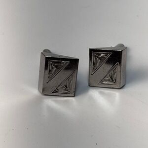 Vintage Cuff Links Silver Tone Art Deco Decor